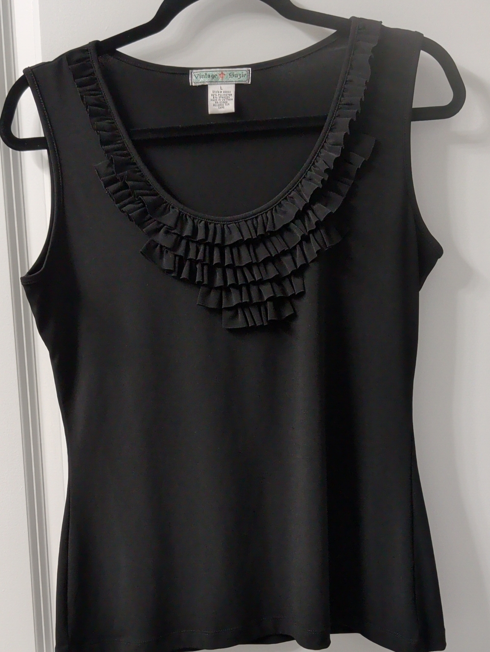 Vintage Suzie Black Ruffle Scoop Neck Tank